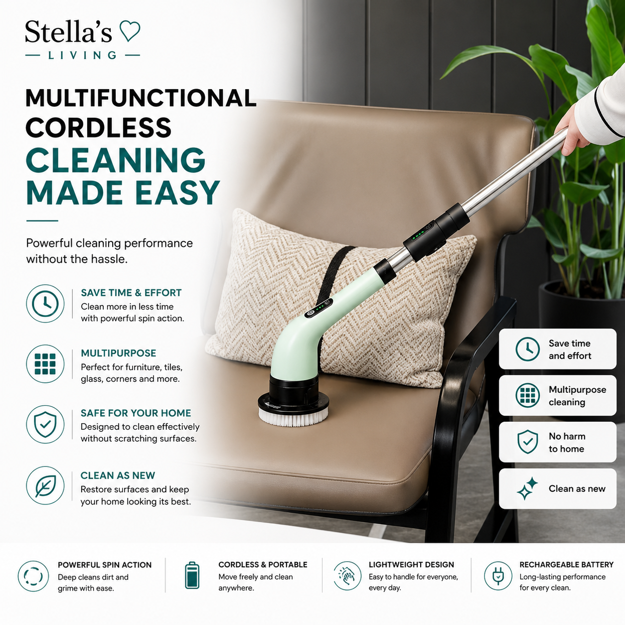 Electric Spin Scrubber -Cordless cleaning brush for home