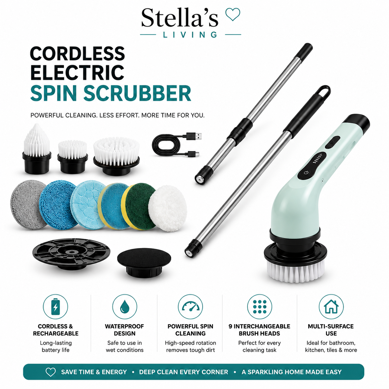 Electric Spin Scrubber -Cordless cleaning brush for home