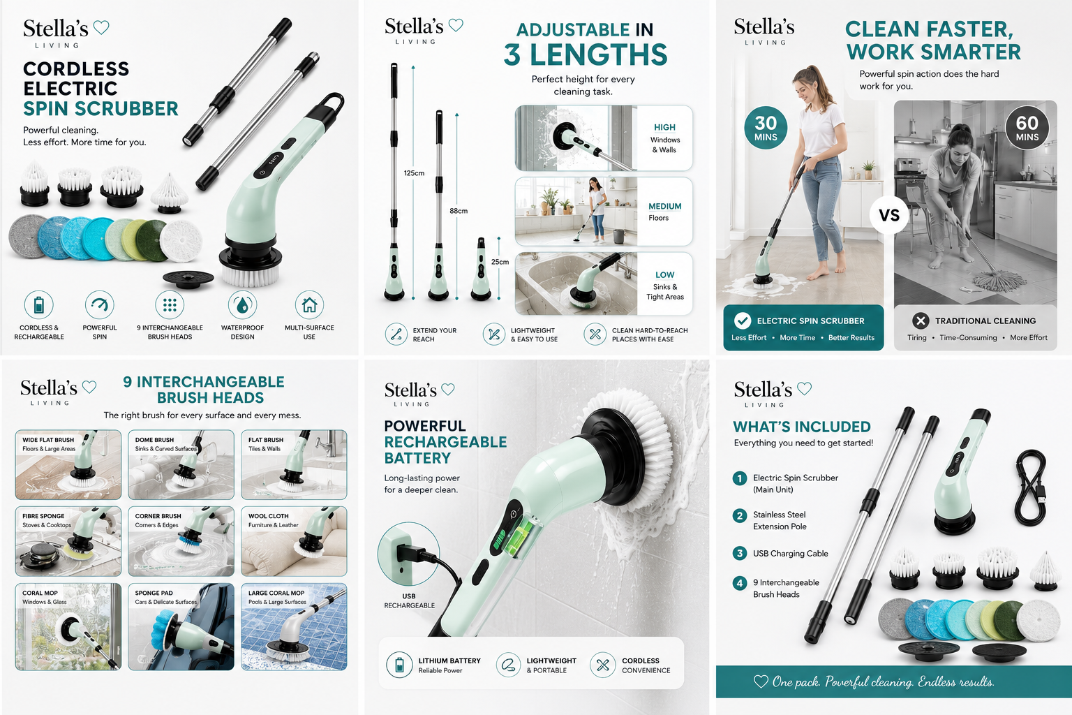 Electric Spin Scrubber -Cordless cleaning brush for home